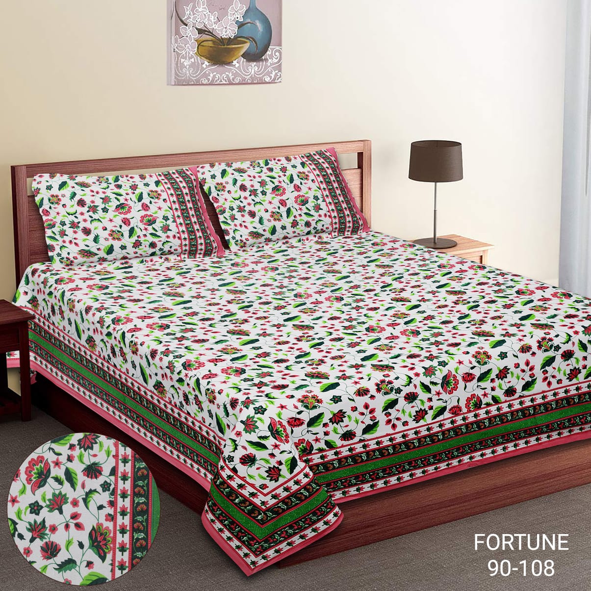 King-Size Bed Sheet Set with 2 Pillow Covers (Cotton Autoloom Fabric)