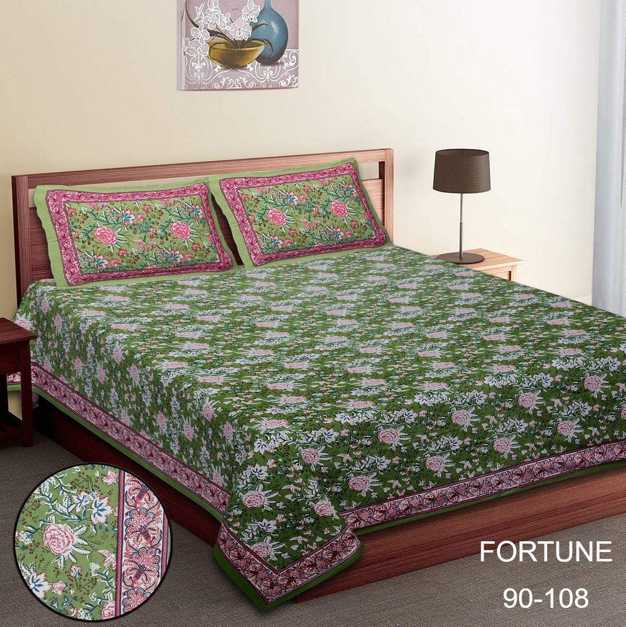 King-Size Bed Sheet Set with 2 Pillow Covers (Cotton Autoloom Fabric)