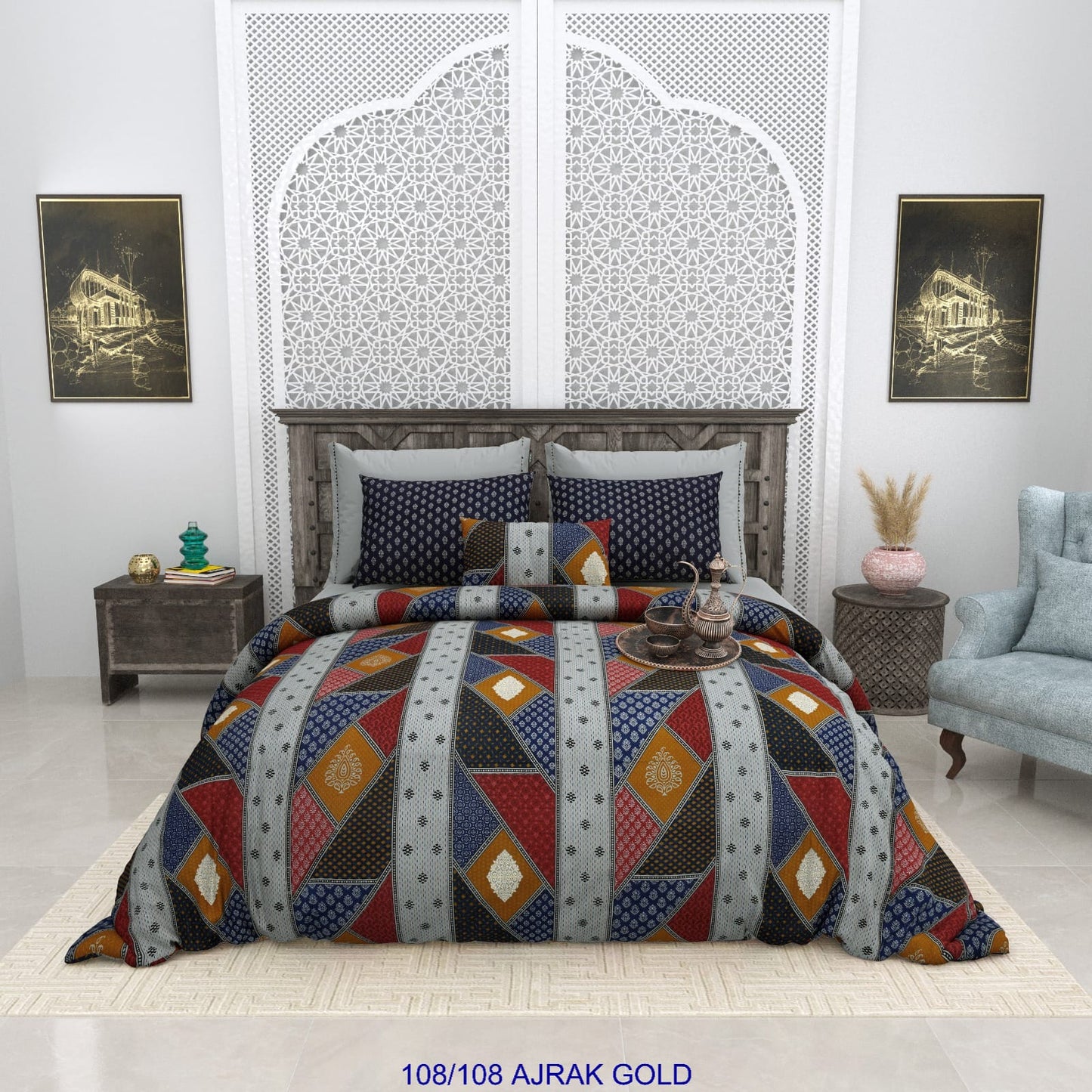 108×108 Inch Cotton Autoloom Bedsheet Set with 2 Pillow Covers