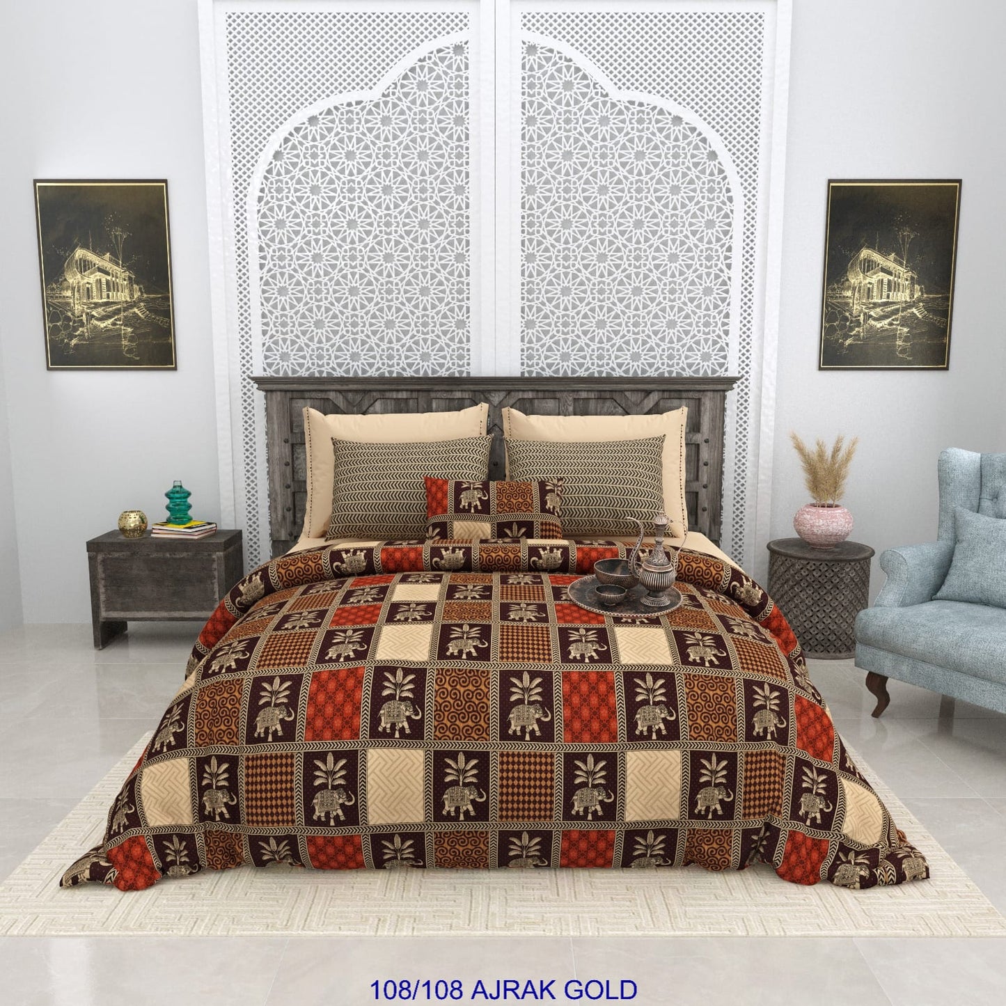 108×108 Inch Cotton Autoloom Bedsheet Set with 2 Pillow Covers