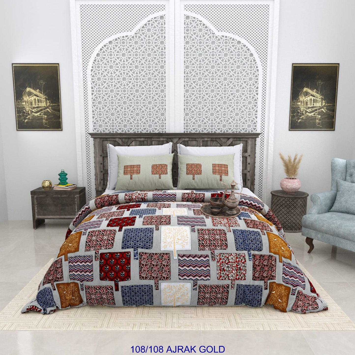 108×108 Inch Cotton Autoloom Bedsheet Set with 2 Pillow Covers