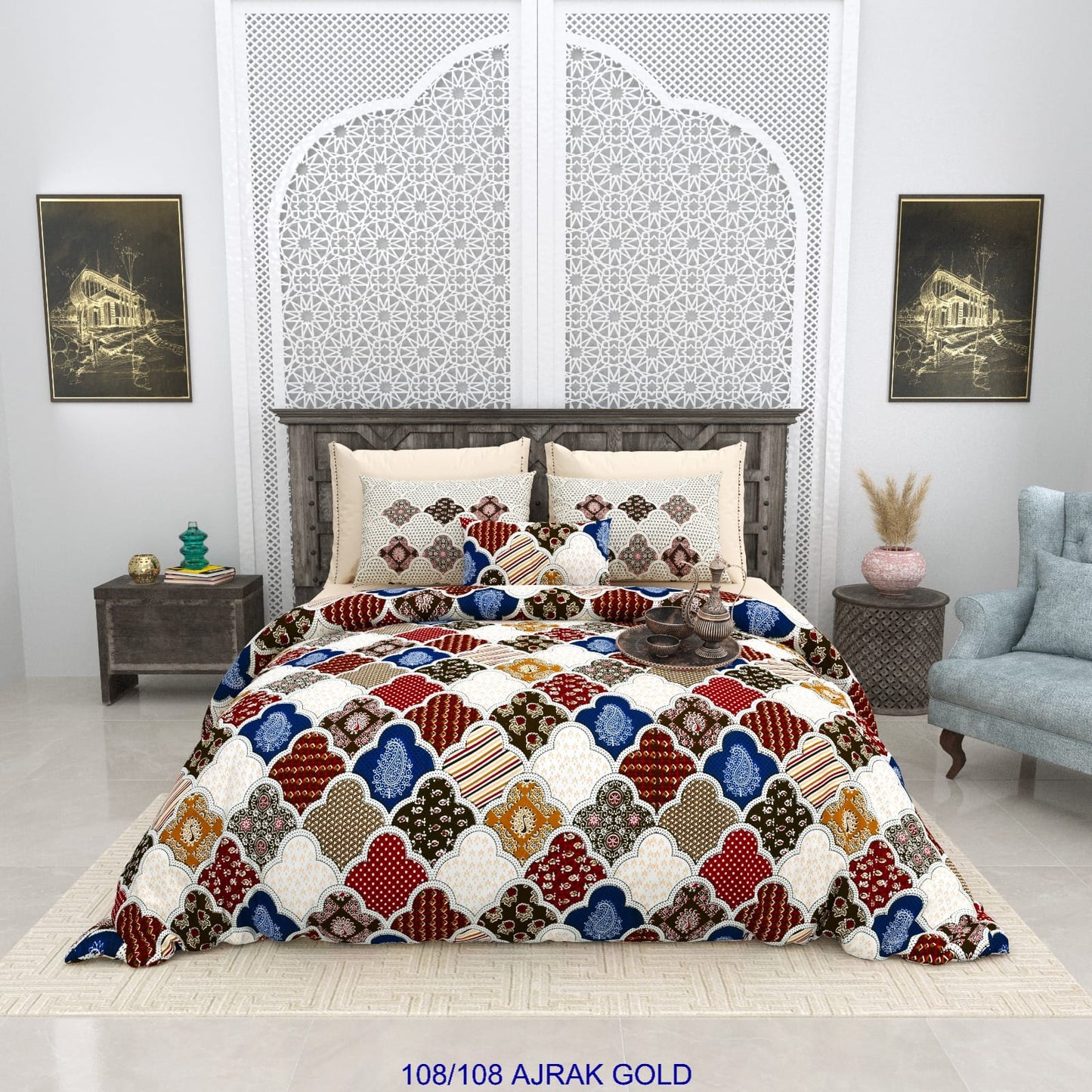 108×108 Inch Cotton Autoloom Bedsheet Set with 2 Pillow Covers