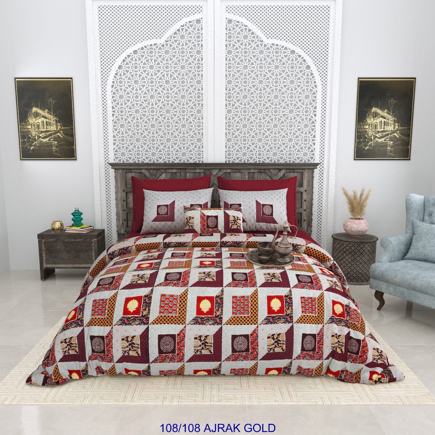 108×108 Inch Cotton Autoloom Bedsheet Set with 2 Pillow Covers