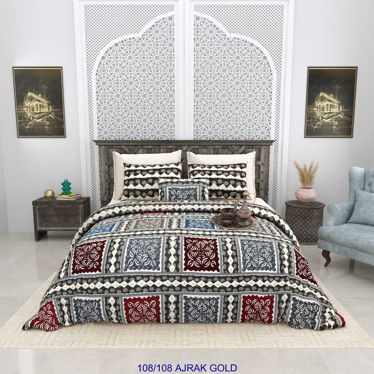 108×108 Inch Cotton Autoloom Bedsheet Set with 2 Pillow Covers