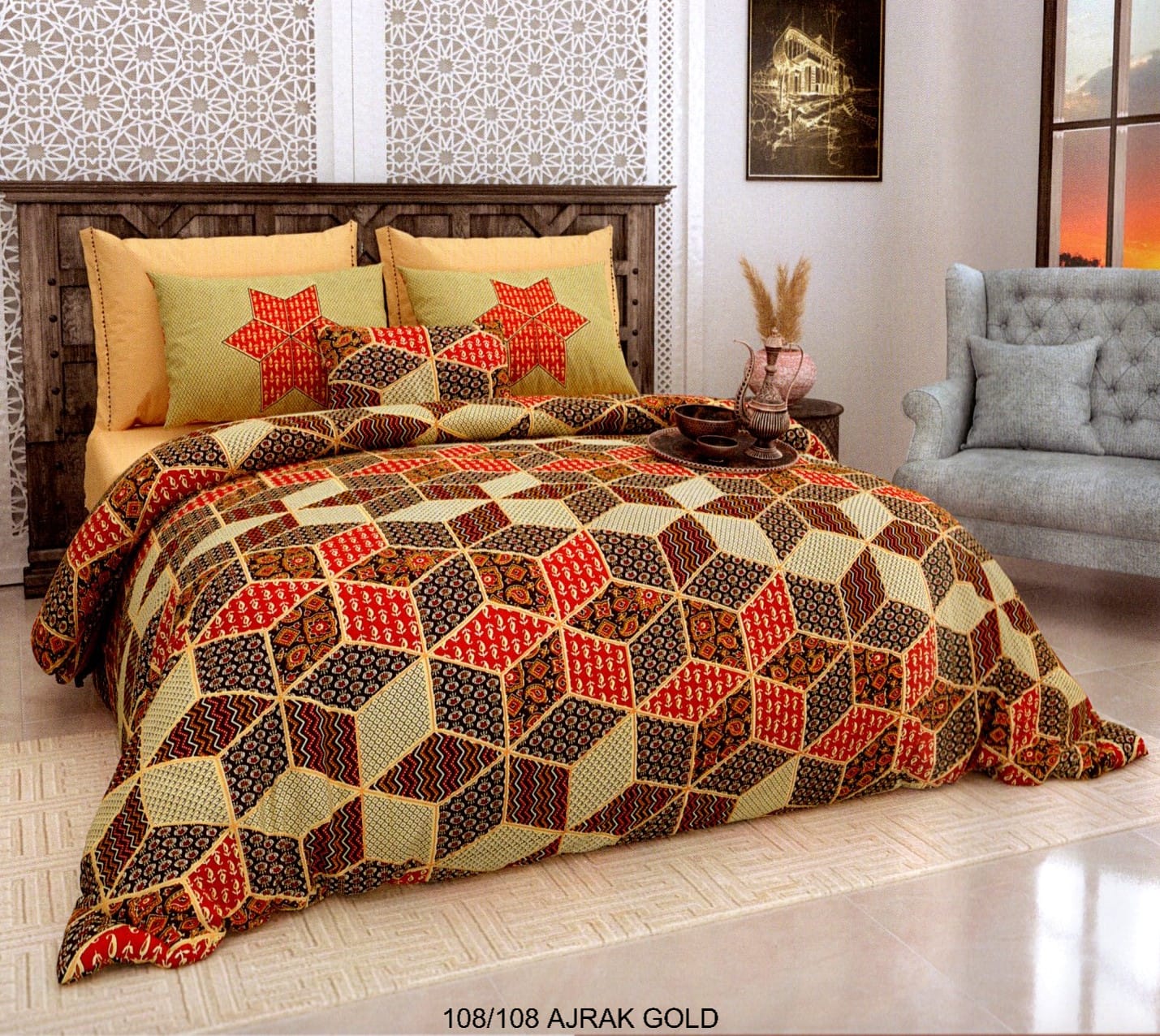 108×108 Inch Cotton Autoloom Bedsheet Set with 2 Pillow Covers