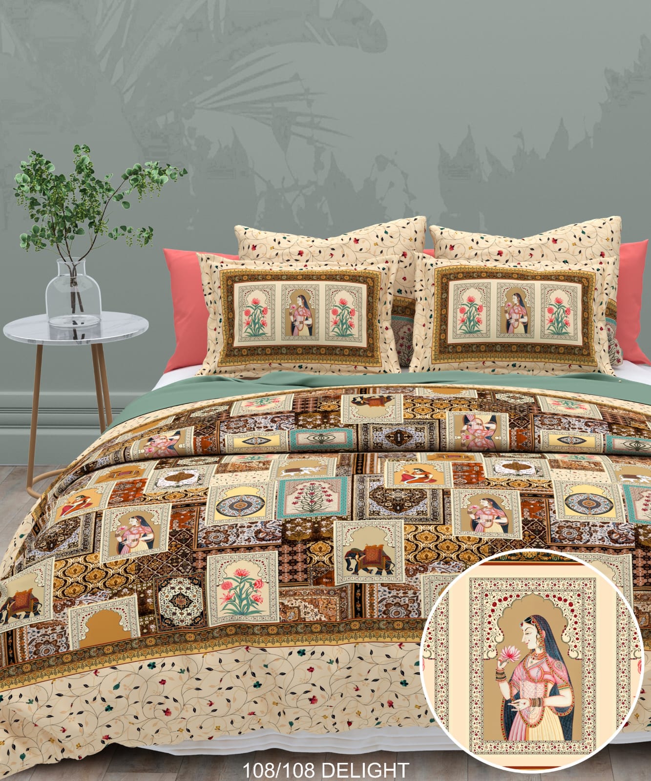 108x108 Inch 240 TC Cotton Percale Digital Print Bedsheet with Pillow Cover
