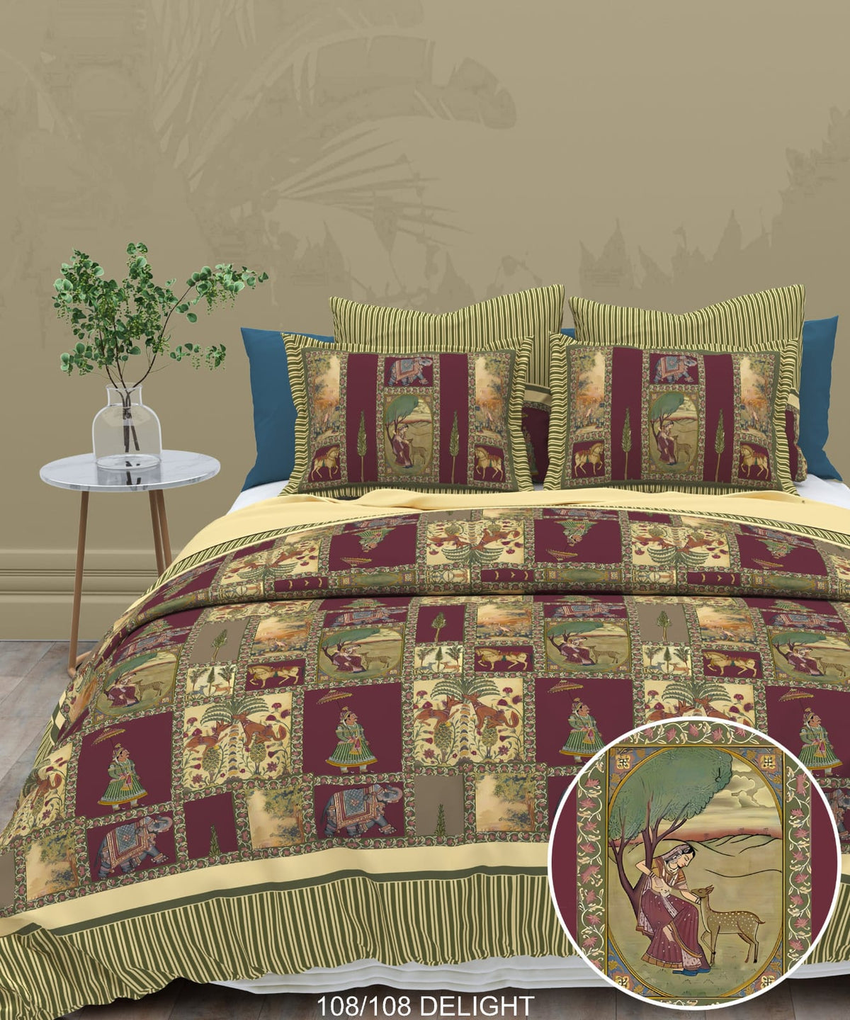 108x108 Inch 240 TC Cotton Percale Digital Print Bedsheet with Pillow Cover