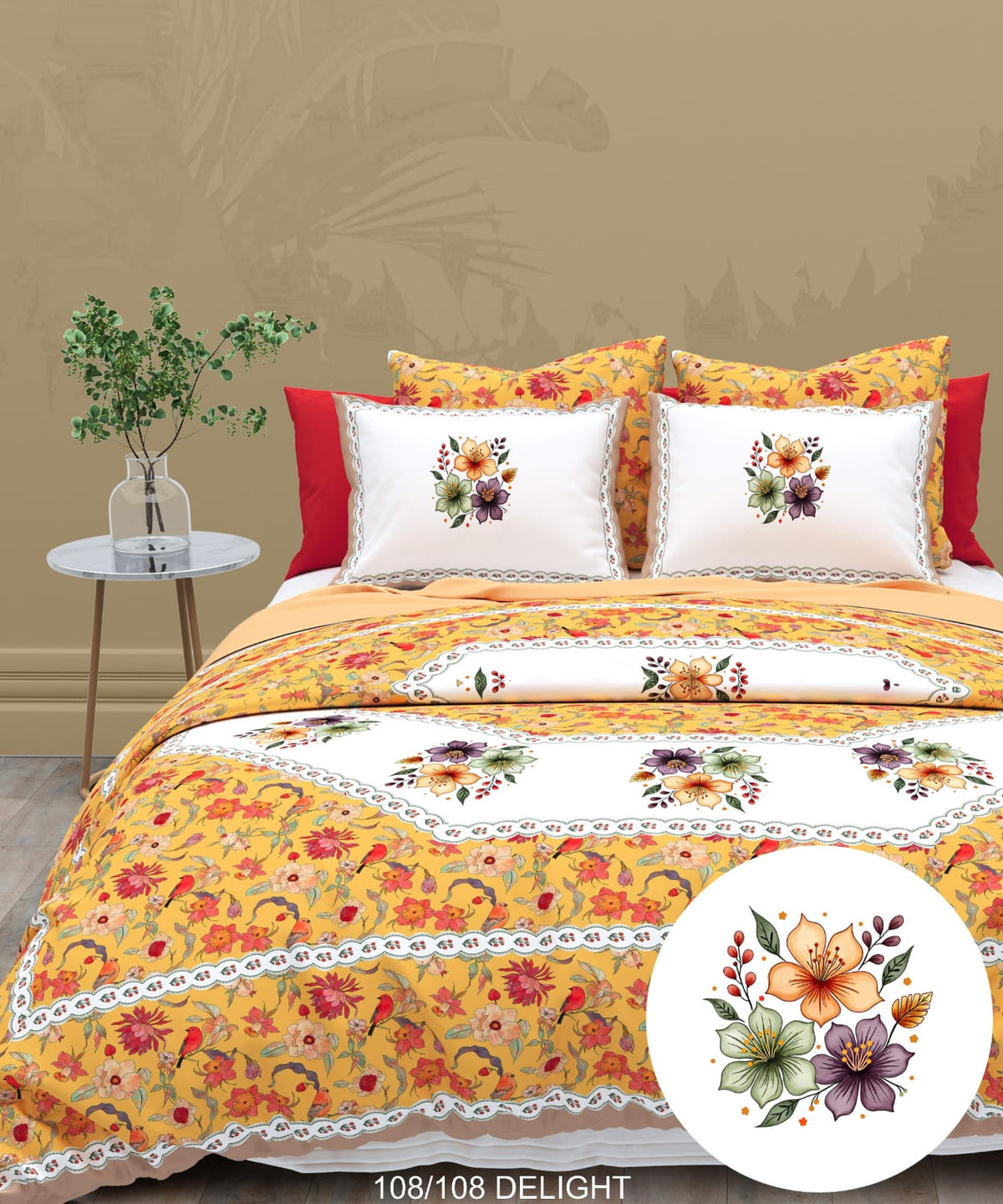 108x108 Inch 240 TC Cotton Percale Digital Print Bedsheet with Pillow Cover