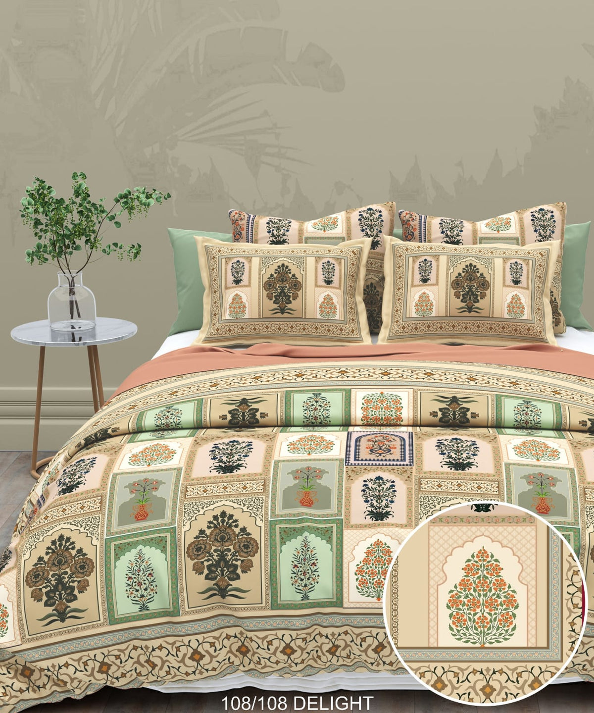 108x108 Inch 240 TC Cotton Percale Digital Print Bedsheet with Pillow Cover