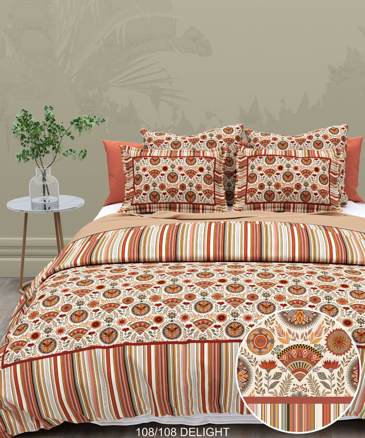 108x108 Inch 240 TC Cotton Percale Digital Print Bedsheet with Pillow Cover