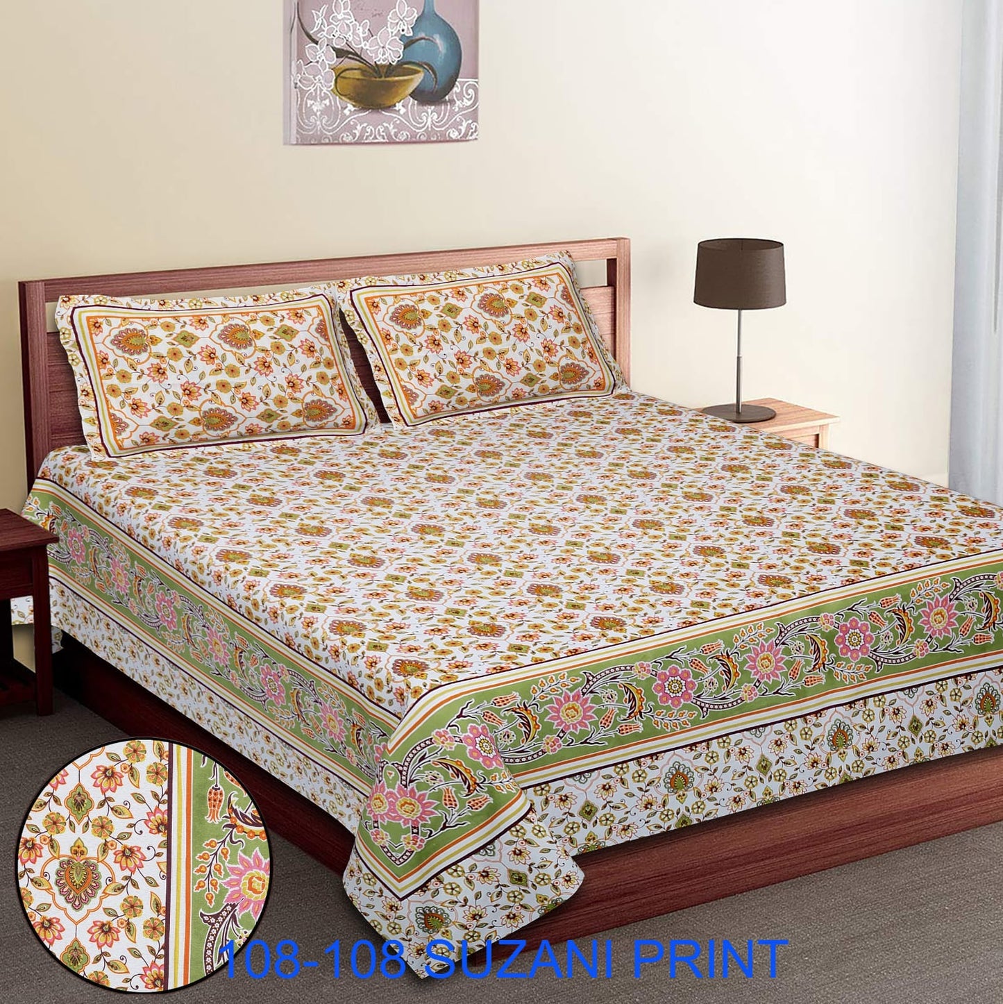 108x108 Inches Cotton Autoloom Bedsheet with 2 Zipper Pillow Covers