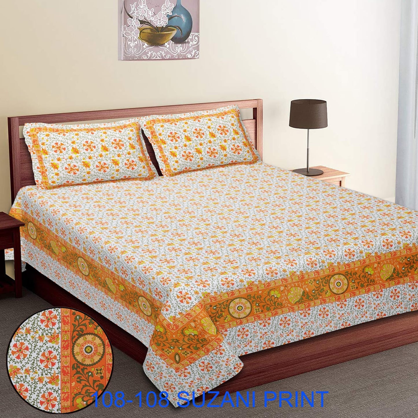 108x108 Inches Cotton Autoloom Bedsheet with 2 Zipper Pillow Covers