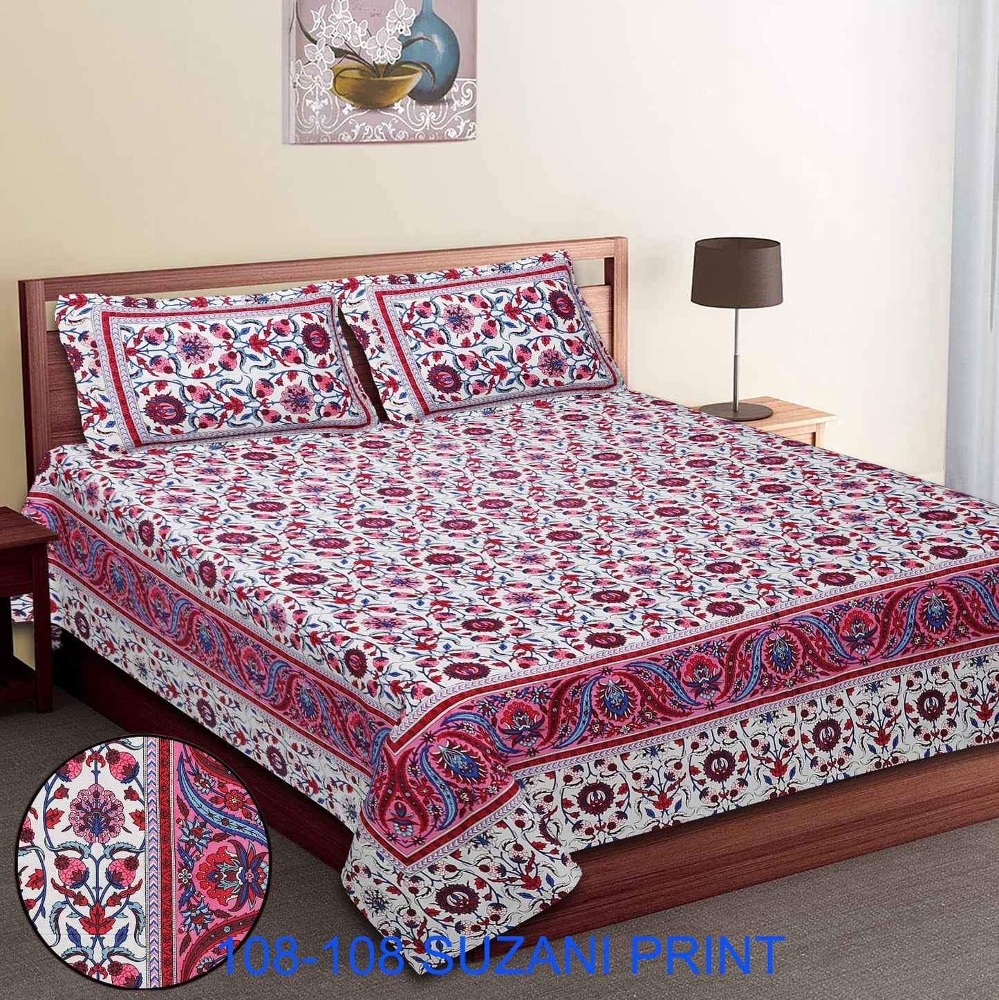 108x108 Inches Cotton Autoloom Bedsheet with 2 Zipper Pillow Covers