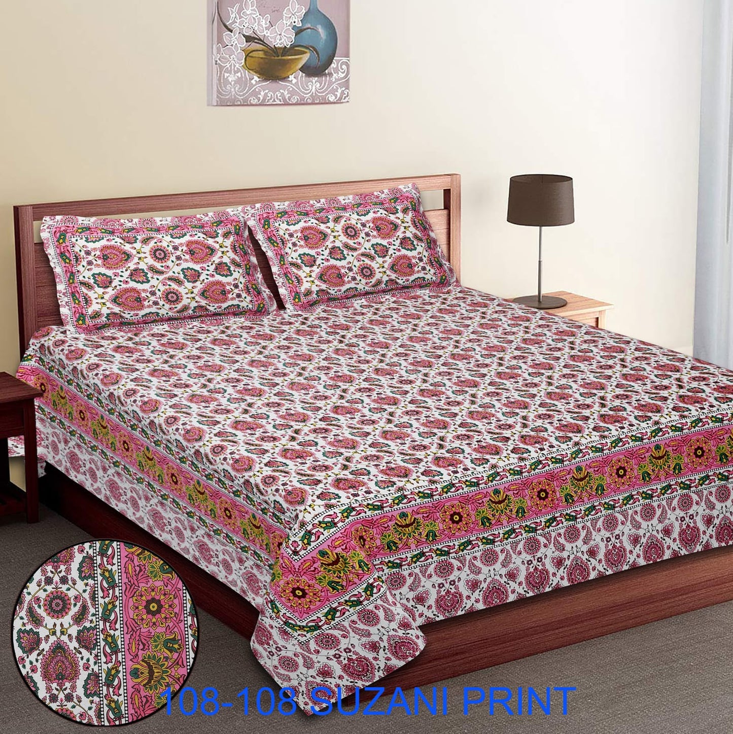 108x108 Inches Cotton Autoloom Bedsheet with 2 Zipper Pillow Covers