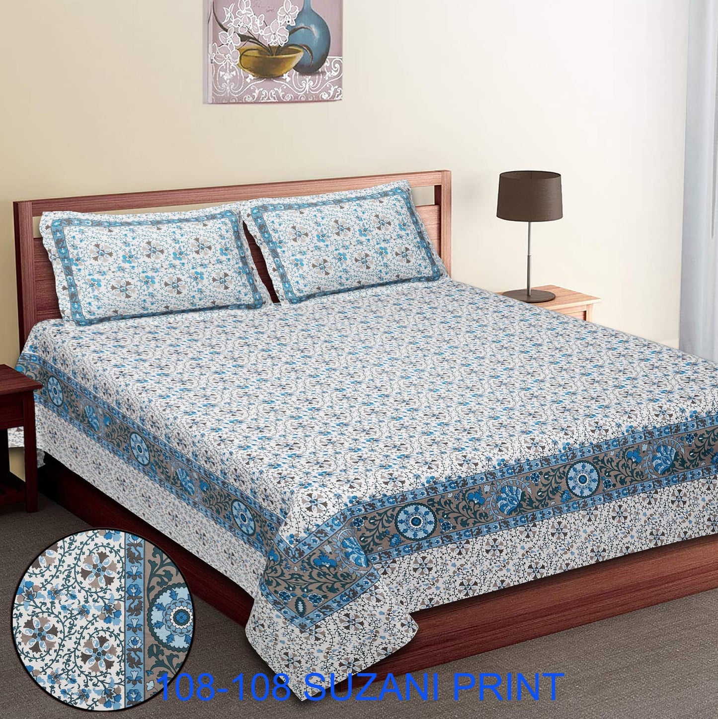 108x108 Inches Cotton Autoloom Bedsheet with 2 Zipper Pillow Covers