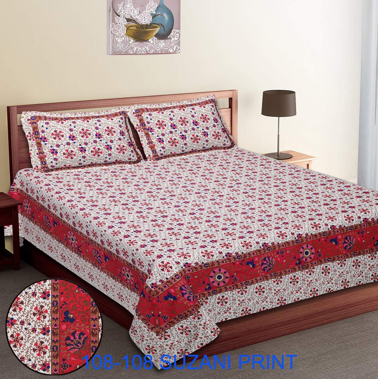 108x108 Inches Cotton Autoloom Bedsheet with 2 Zipper Pillow Covers