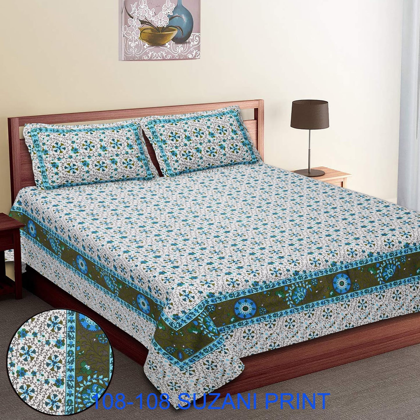 108x108 Inches Cotton Autoloom Bedsheet with 2 Zipper Pillow Covers
