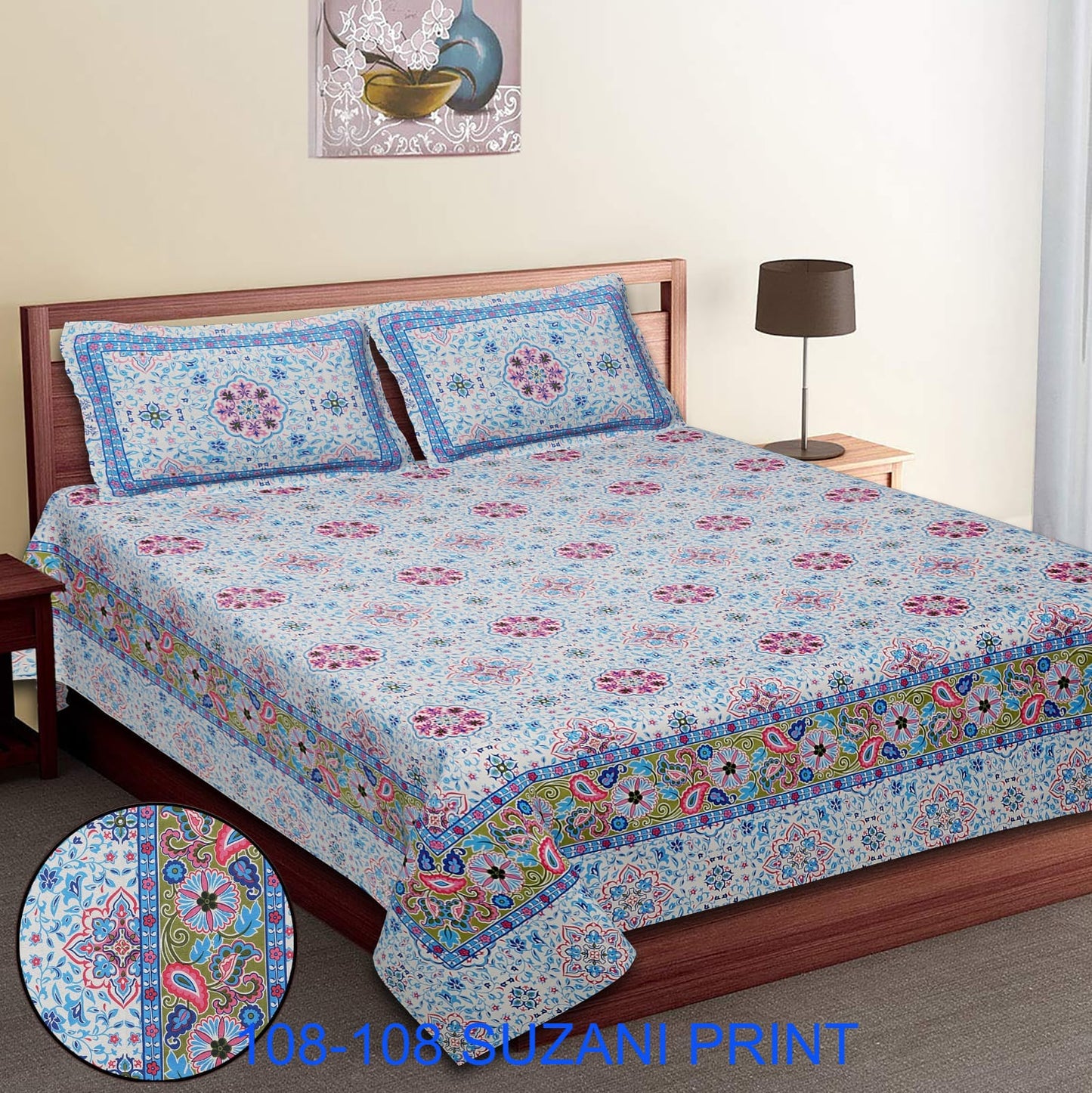 108x108 Inches Cotton Autoloom Bedsheet with 2 Zipper Pillow Covers