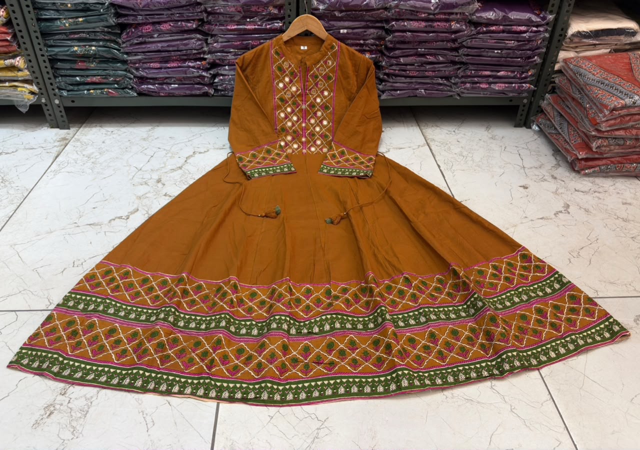 12 Kali Cotton Anarkali Suit Set with Printed Mal Mal Dupatta