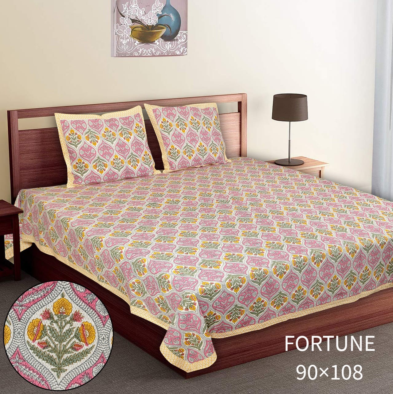 King-Size Bed Sheet Set with 2 Pillow Covers (Cotton Autoloom Fabric)