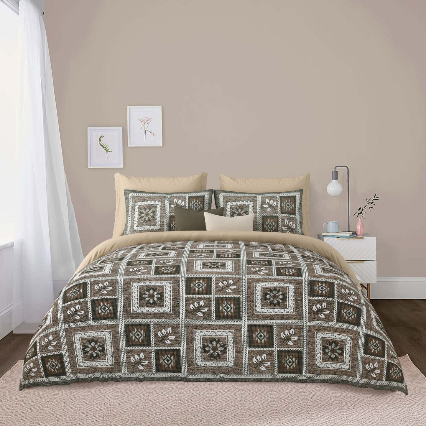 100"x100" Cotton Bed Sheet with Flap Pillowcases (18"x27")