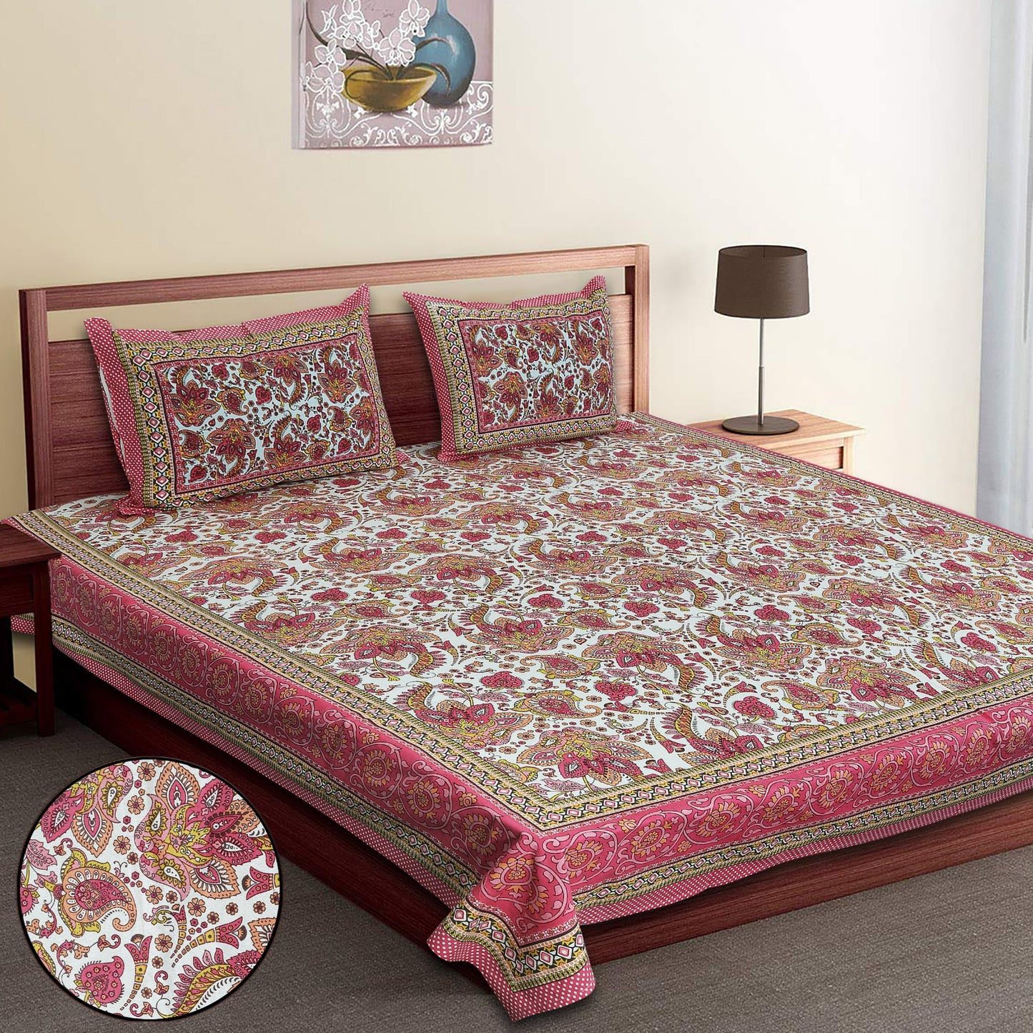 King-Size Bed Sheet Set with 2 Pillow Covers (Cotton Autoloom Fabric)