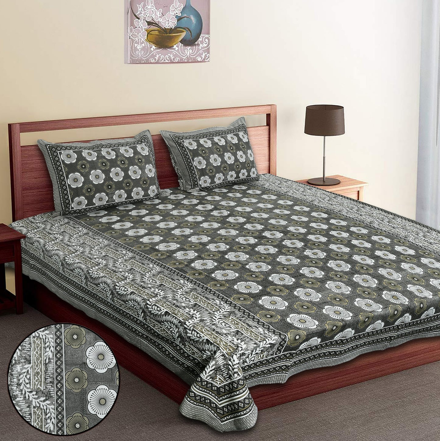 King-Size Bed Sheet Set with 2 Pillow Covers (Cotton Autoloom Fabric)