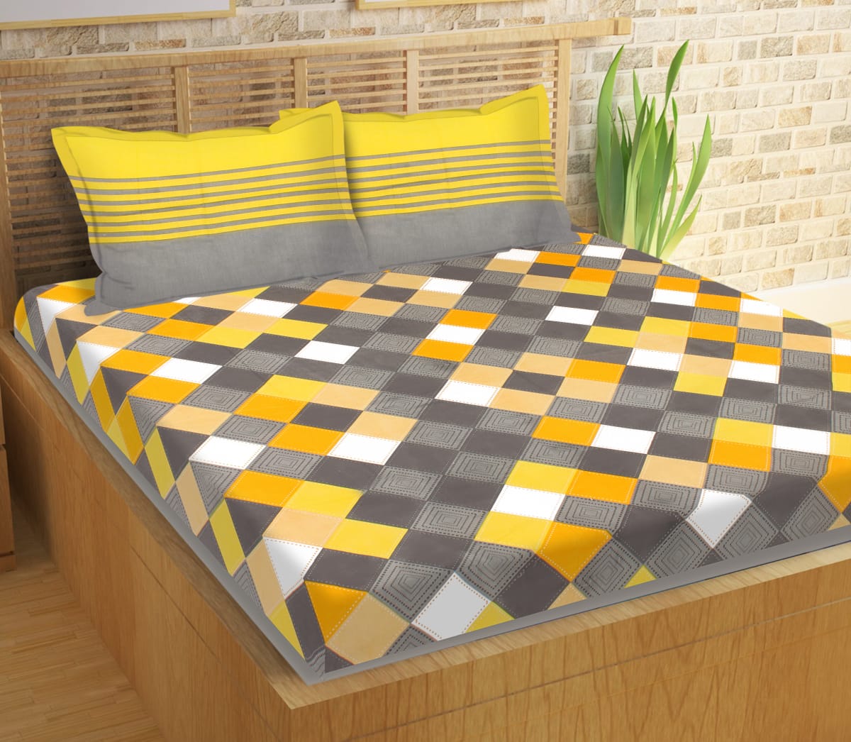 Jaipuri Double Bedsheet Set with Two Pillow Covers - 90x100 Size