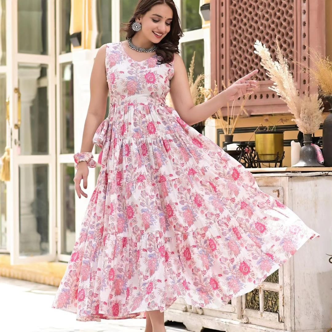 Pink Cotton Floral Maxi Dress Sukriti Store Pink Cotton Floral Maxi Dress Sukriti Store