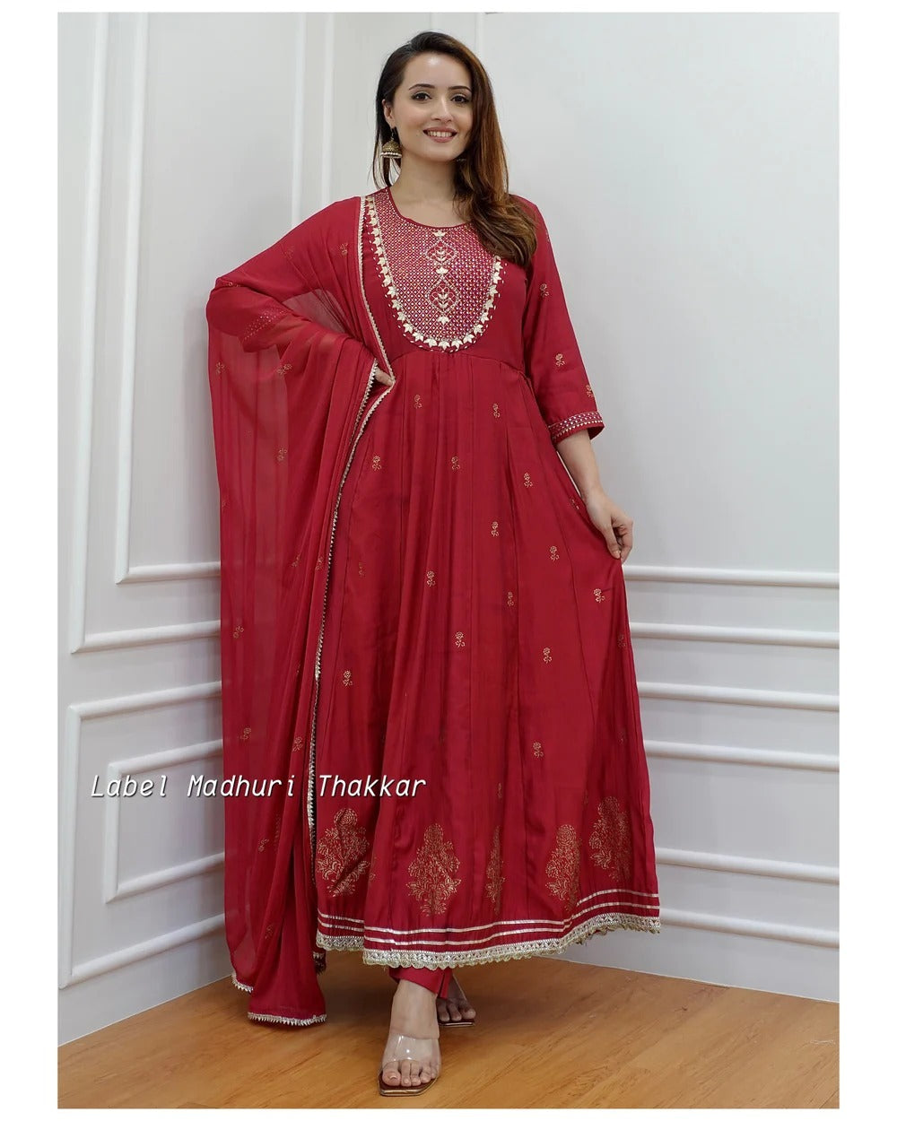 Red Embroidered Rayon Kurti Set with Mulmul Dupatta – Sukriti Store