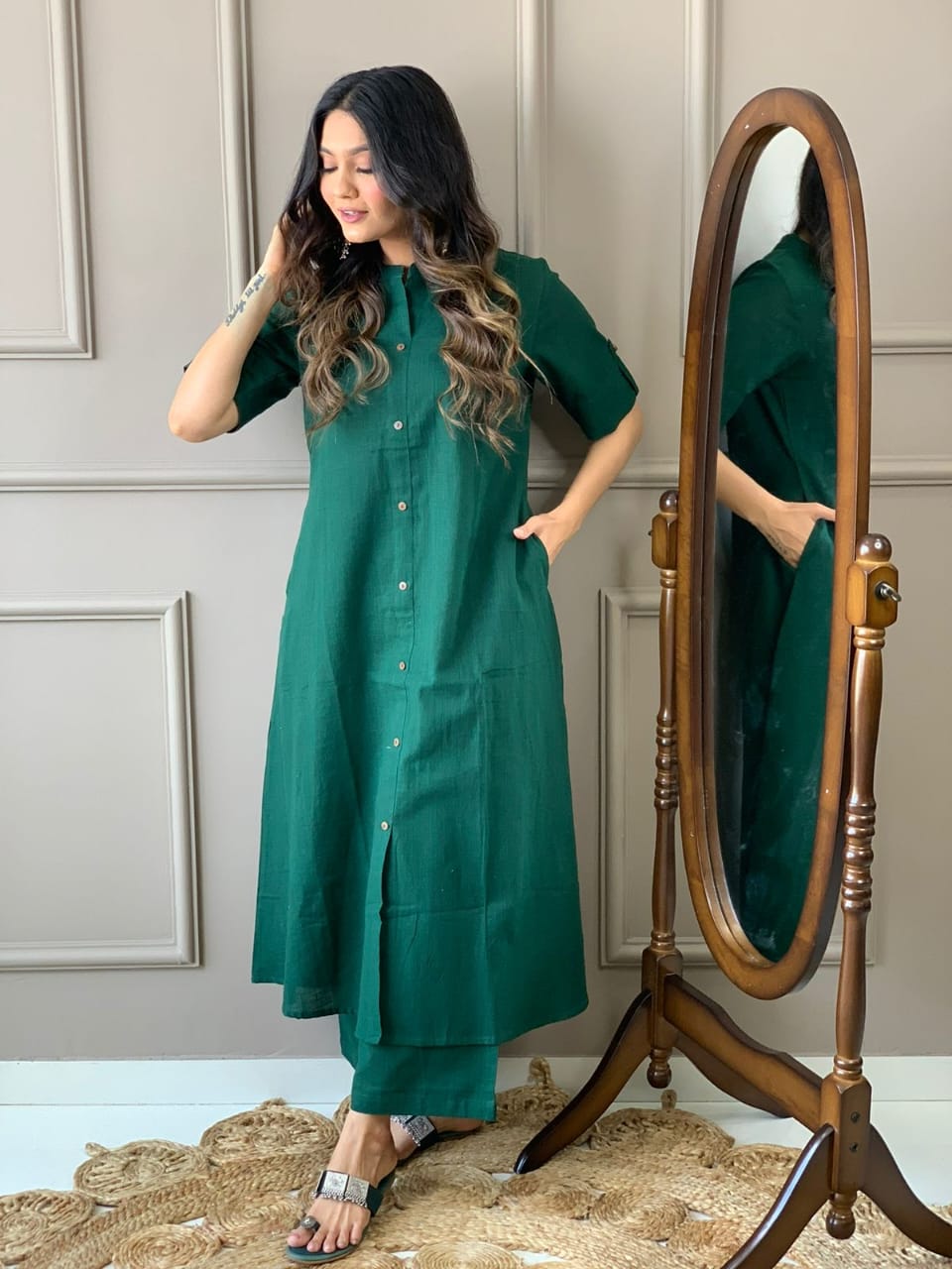 Cotton Slub A-Line Kurti and Palazzo Set – Sukriti Store