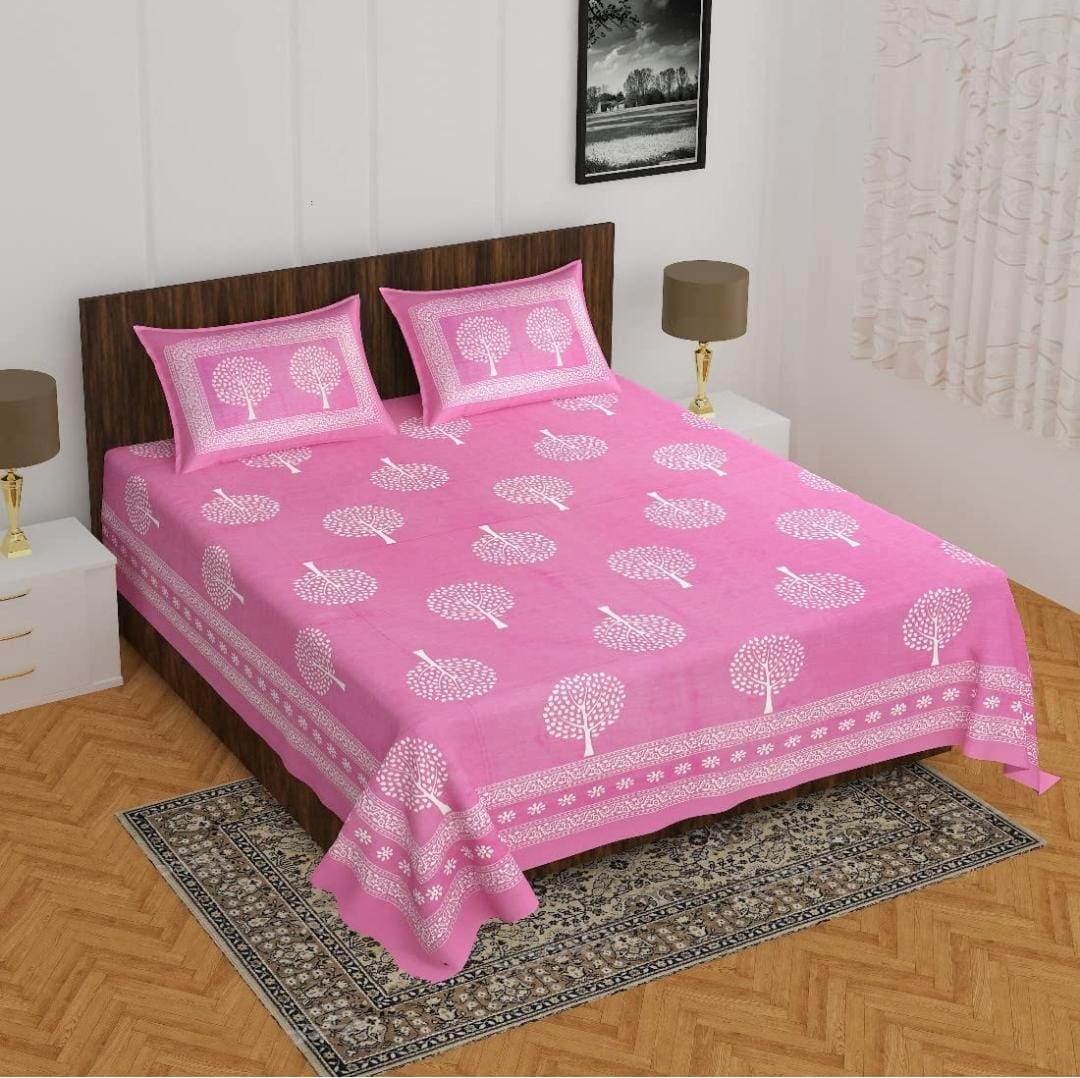 Jaipuri Double Bedsheet Set with Two Pillow Covers - 90x100 Size