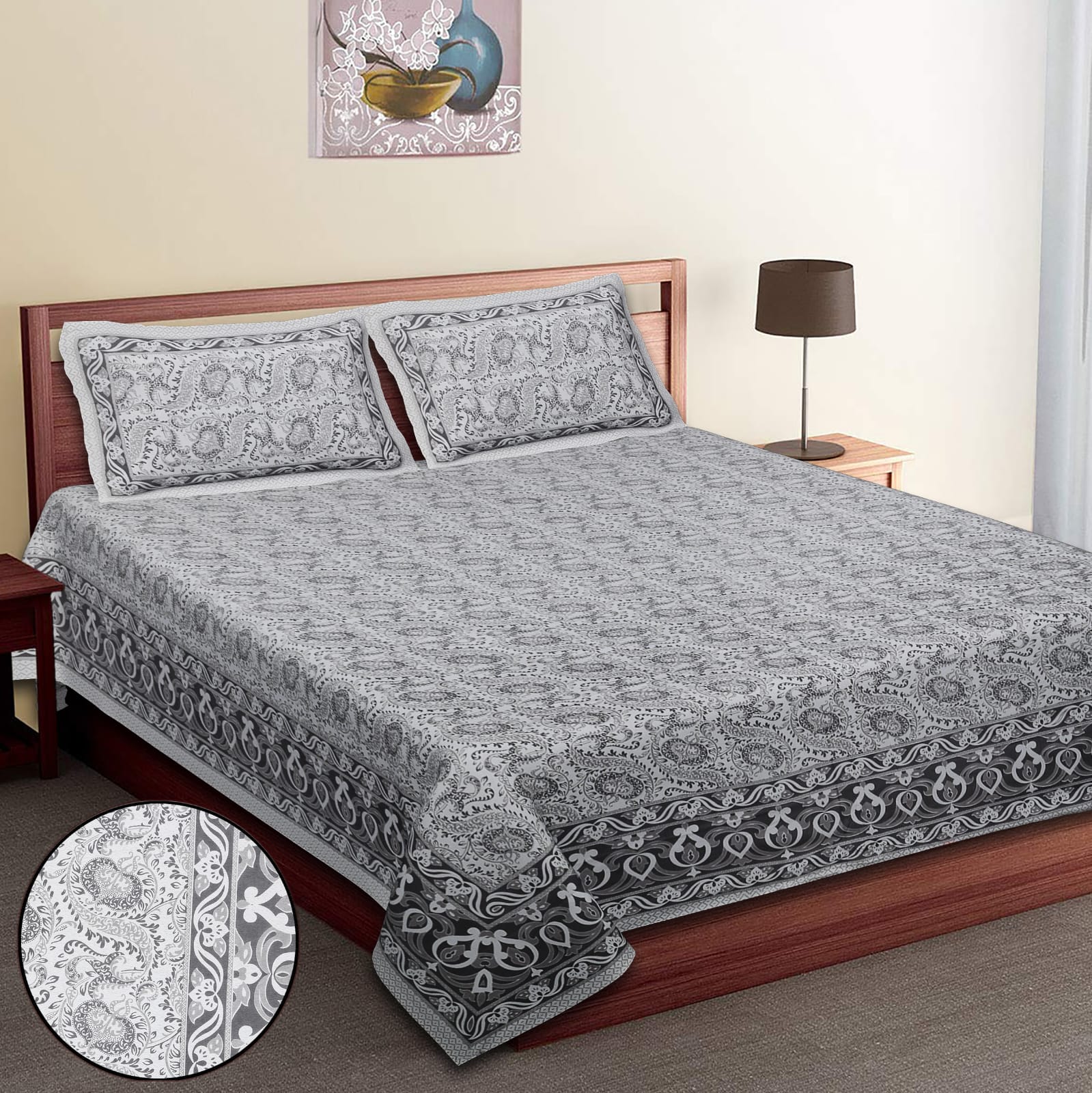 King-Size Cotton Bedsheet Set with Pillow Covers – Sukriti Store