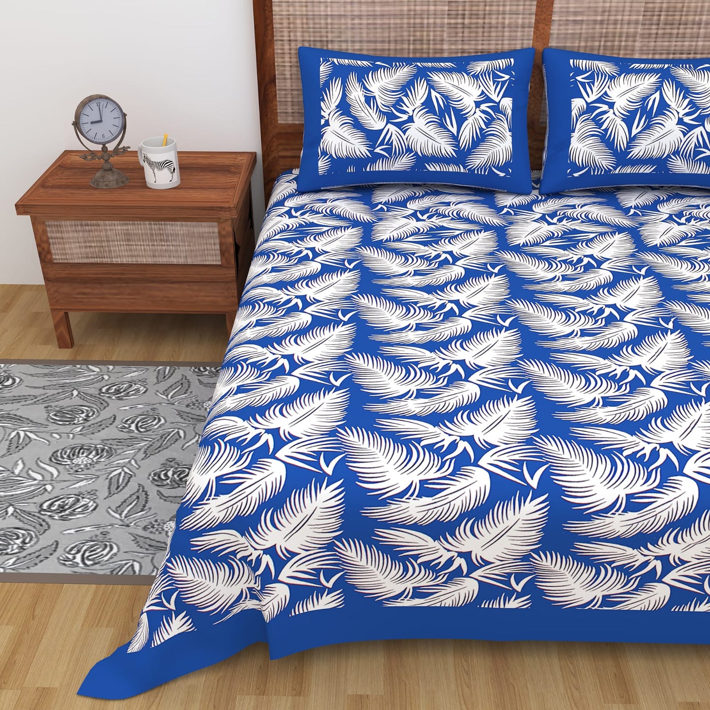 Jaipuri Double Bedsheet Set with Two Pillow Covers - 90x100 Size