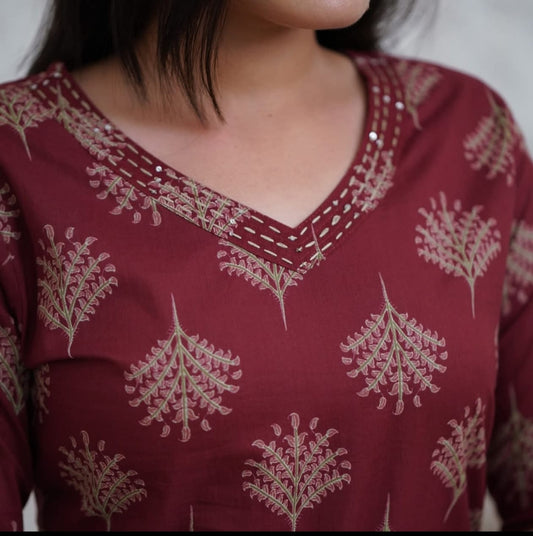 Cotton Kurti with Pant Set for Women - Fully Stitched, Pocket Pant