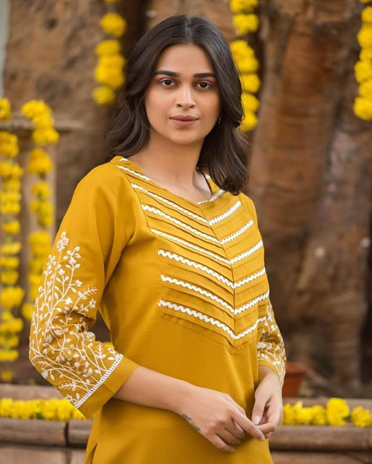 Cotton Kurti Pant Set with Embroidery