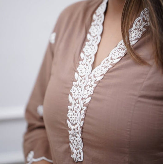 Cotton Thread Embroidery Kurti with Pocket and Pant Set