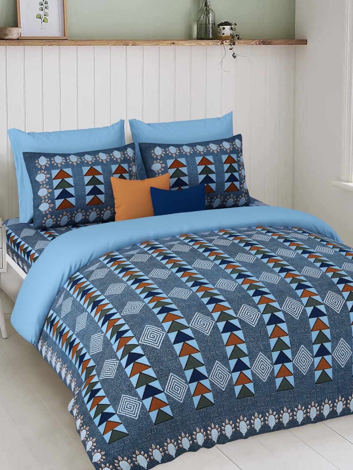 100"x100" Cotton Bed Sheet with Flap Pillowcases (18"x27")