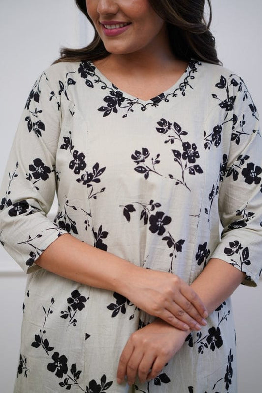 Cotton Printed Kurti with Neck Embroidery & Matching Plazo Set