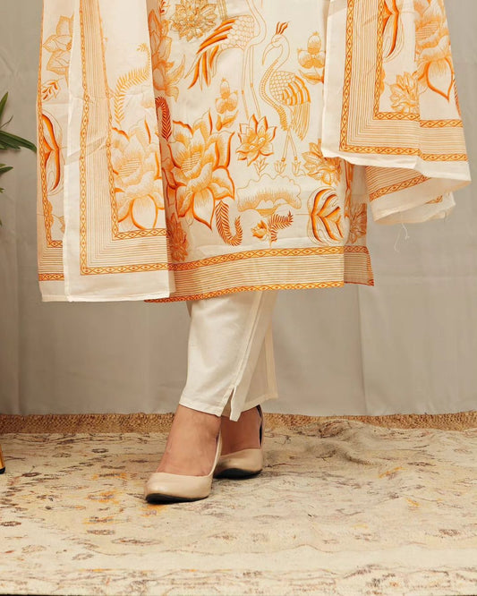 3-Piece Cotton Suit Set with Embroidered Neckline