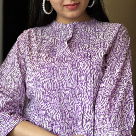 Lavender Cotton Kurta Set with Pintex Work