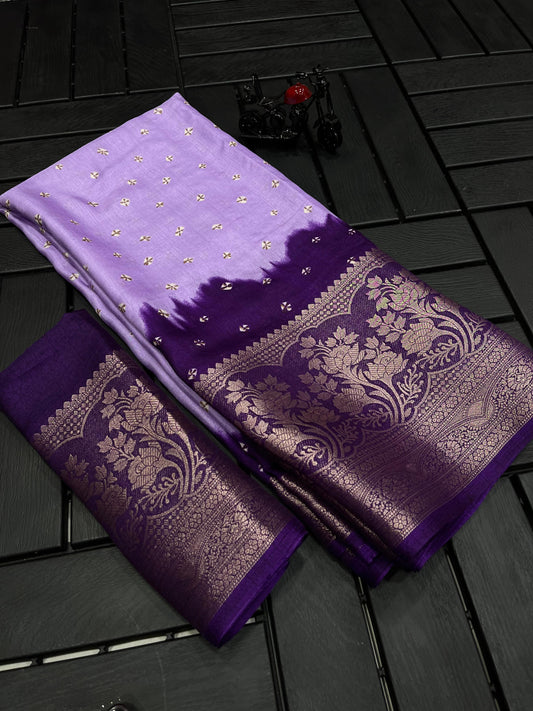 Dola Silk Saree with Jacquard Border and Running Blouse