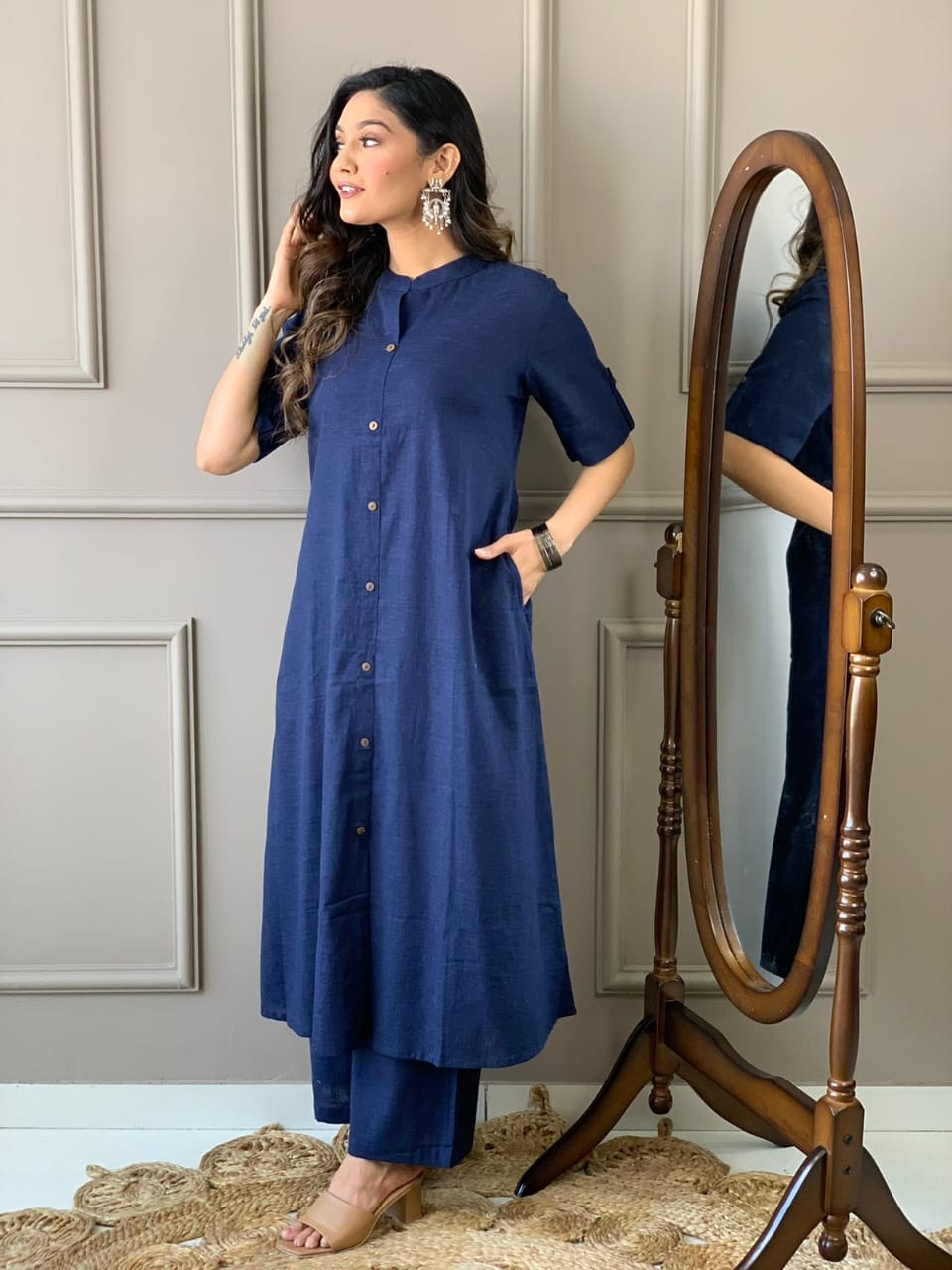 Cotton Slub A-Line Kurti and Palazzo Set Sukriti Store Cotton Slub A-Line Kurti and Palazzo Set Sukriti Store