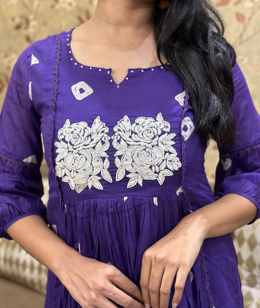 Bandage Discharge Print Cotton Kurta Pant Set with Adda & Embroidered Lace Work