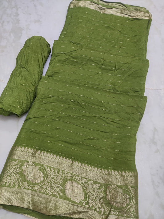 Russian Silk Saree with Rose Sequin Pallu & Zari Weaving - Includes Running Blouse