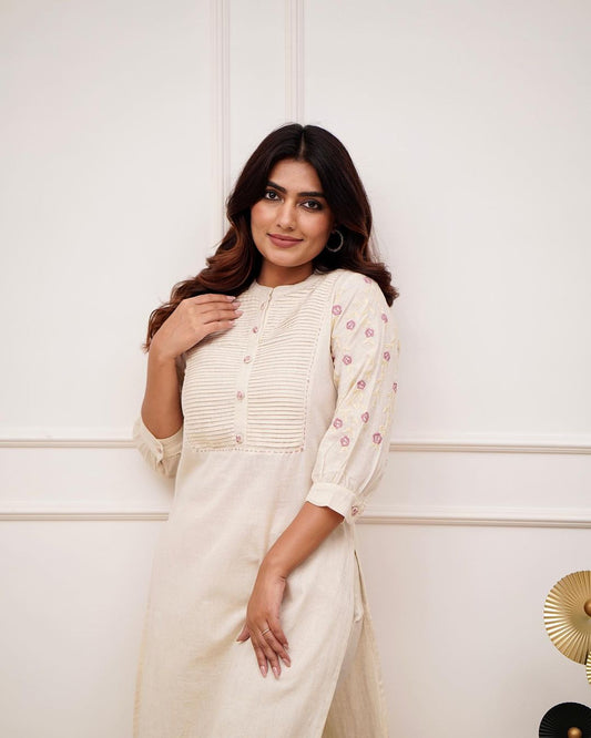 Embroidered Kurti Pant Set with Pintex Detailing