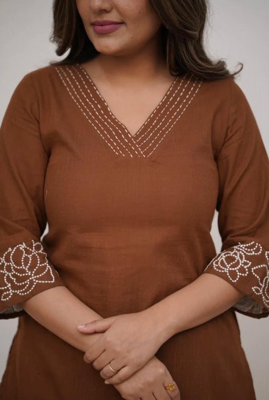 Cotton Kurti with Embroidery & Matching Pant