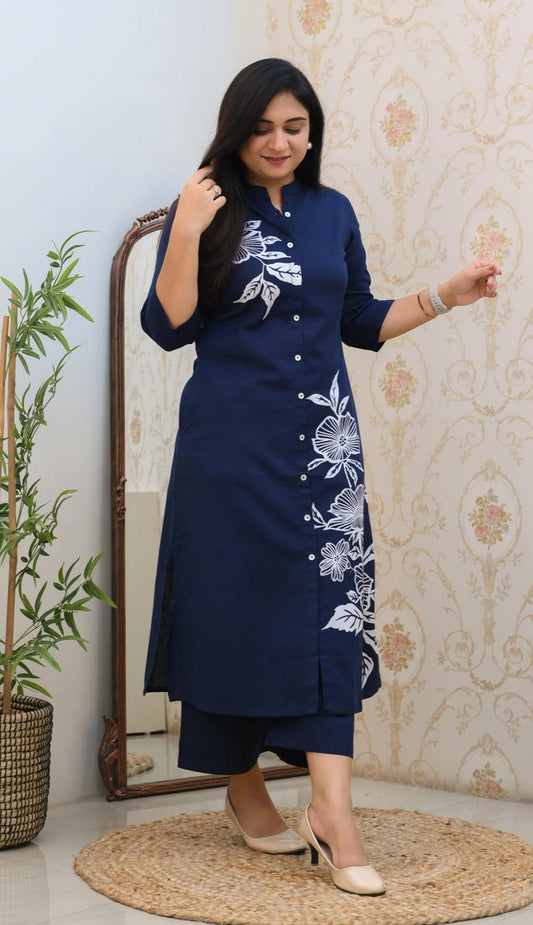 Rayon Co-ord Set for Women – 3/4 Sleeve Kurti & Matching Pant – 45” Kurti Length