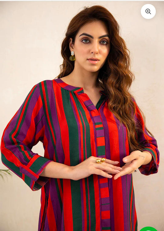 Stripes Rayon Kurti Set - A-Line Flattery