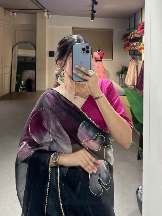 Organza Saree with Floral and Foil Print